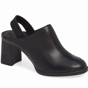 Camper size 6 black block heel mule with strap